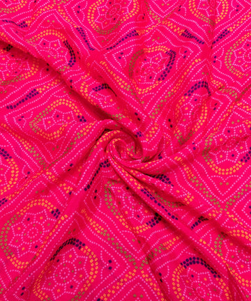 Magenta Bandhani Print Digital Printed Chinon Silk Fabric